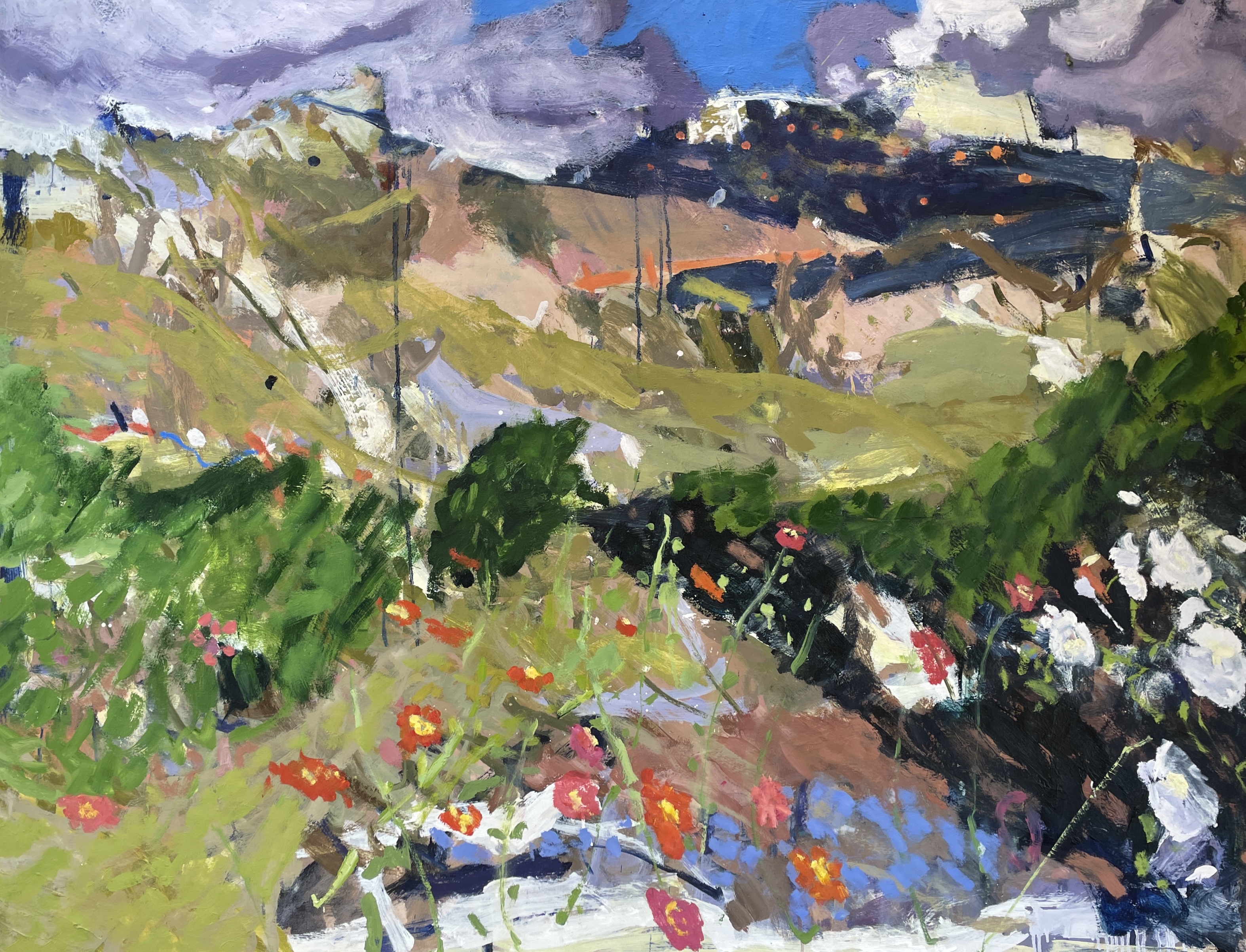 Border Ranges with Zinnias by Clare Purser | Lethbridge Landscape Prize 2023 Finalists | Lethbridge Gallery