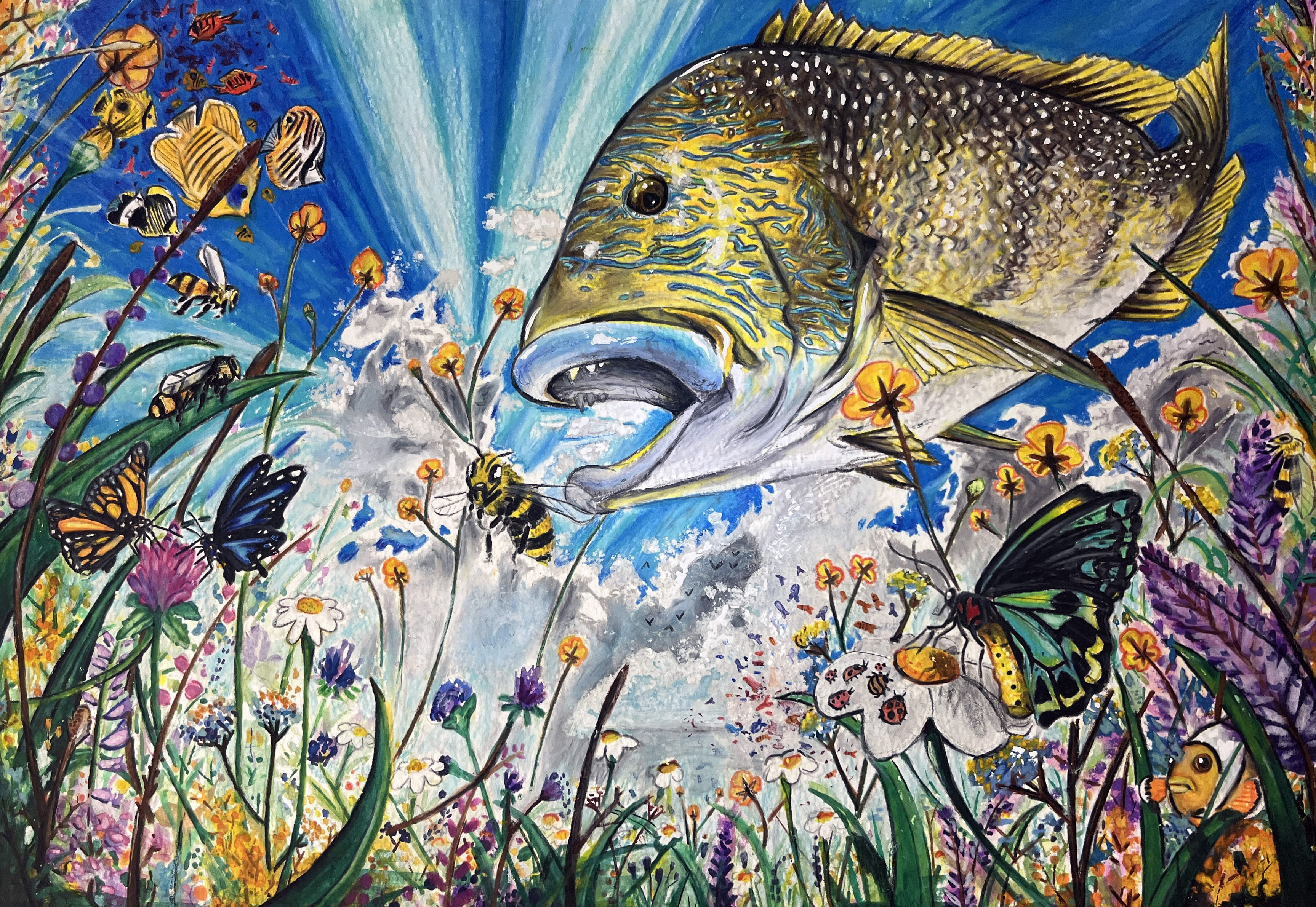 Fish in the flowers by Hamish Darveniza | Lethbridge 20000 2023 Finalists | Lethbridge Gallery