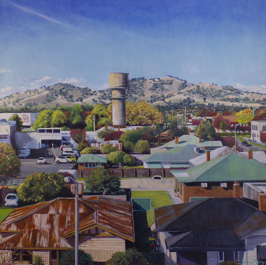 Tower over Rooftops, Wodonga by Sharon Barry | Lethbridge Landscape Prize 2024 Finalists | Lethbridge Gallery