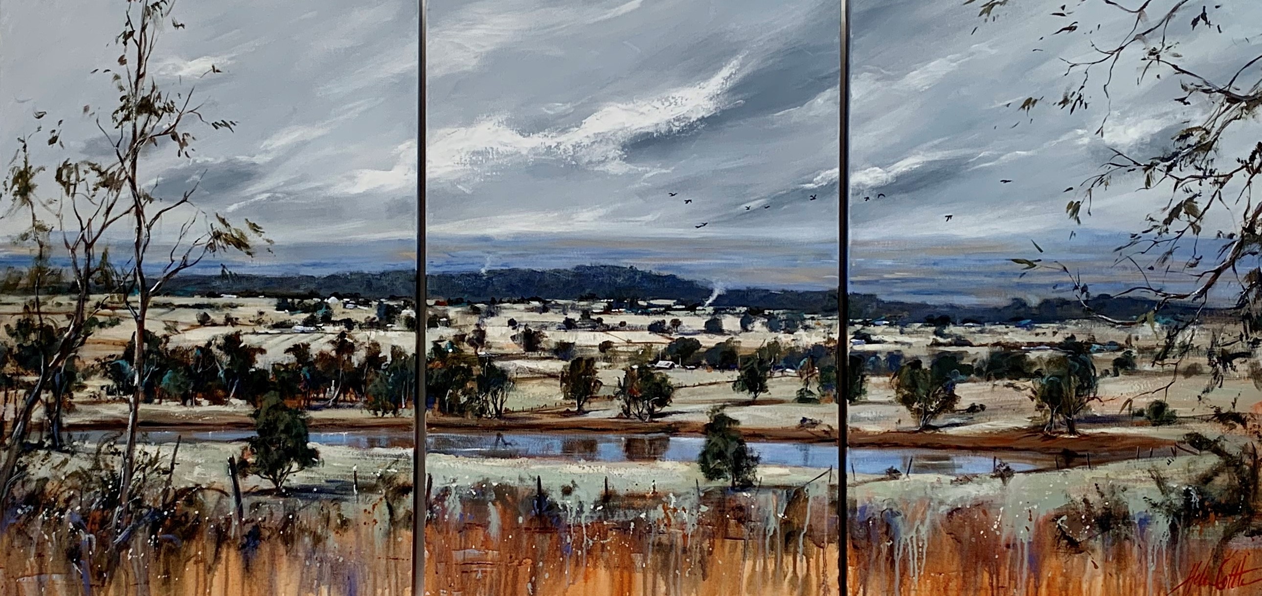 A western view with black cockatoo, Mount Gisborne Victoria by Helen Cottle | Lethbridge Landscape Prize 2021 Finalists | Lethbridge Gallery