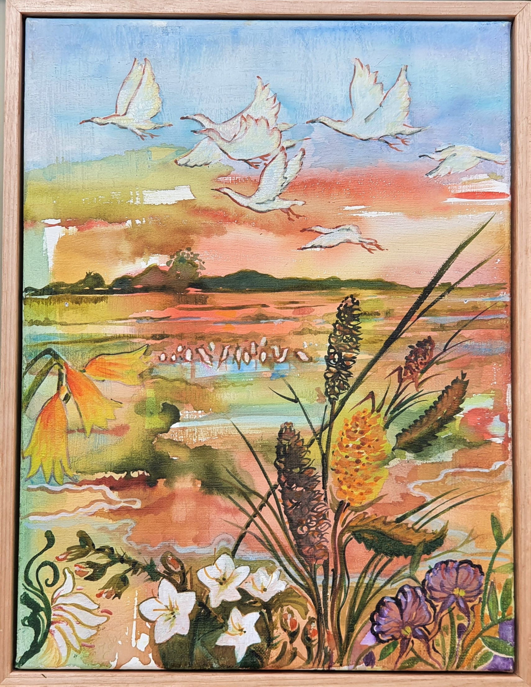 Spoonbills and Wildflowers by Zela Bissett | Lethbridge 20000 2021 Finalists | Lethbridge Gallery