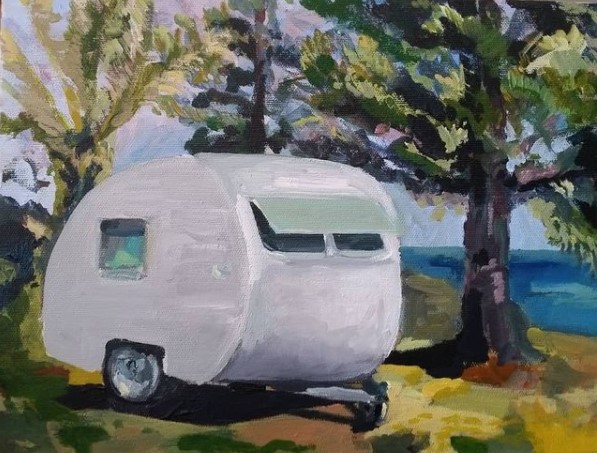 Vintage Caravan at Shellharbour by Julie McCurry | Lethbridge 20000 2021 Finalists | Lethbridge Gallery