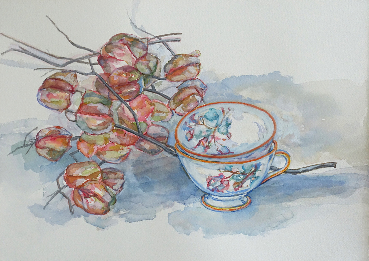 Tea Cups with Seed Pods by Anita Hochman | Lethbridge 20000 2021 Finalists | Lethbridge Gallery
