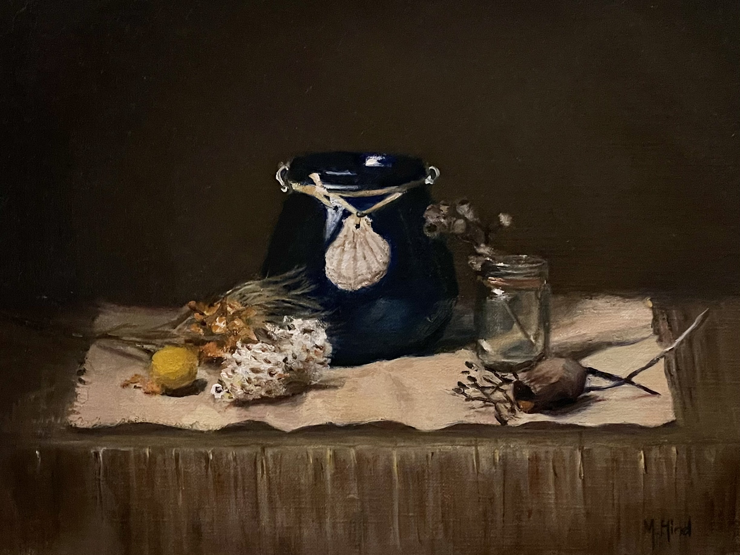 Blue vase and bush treasures by Melanie Hind | Lethbridge 20000 2021 Finalists | Lethbridge Gallery